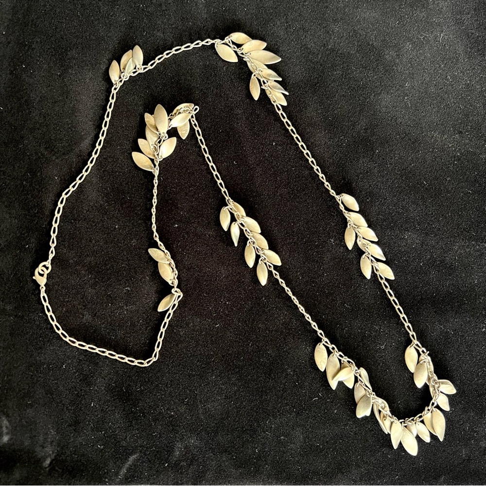 Champagne-Gold Long Necklace with Leaf Charms